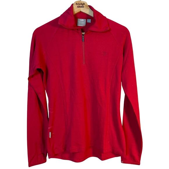 Icebreaker Merino Wool SZ MEDIUM 1/4 Zip Technical Base Layer Bodyfit 260 Red - Picture 1 of 9